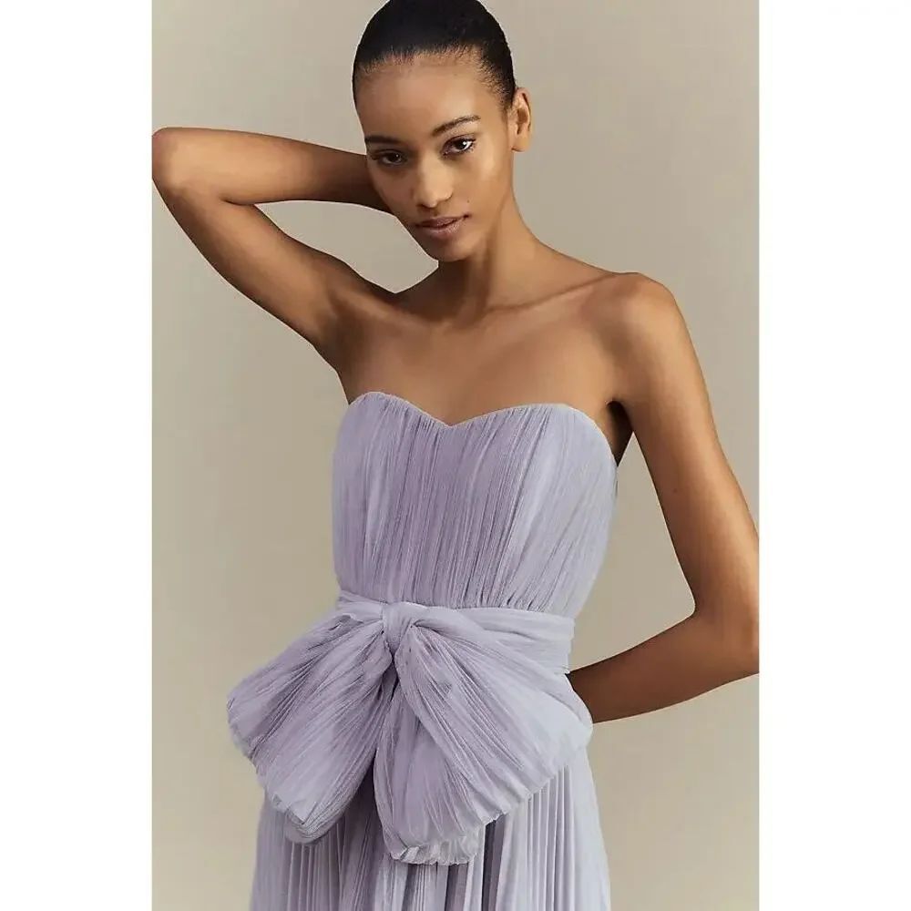 Hutch Cataline Sweetheart Pleated Tulle Bow Midi Dress NWT Size 4 Lavender - Picture 3 of 7